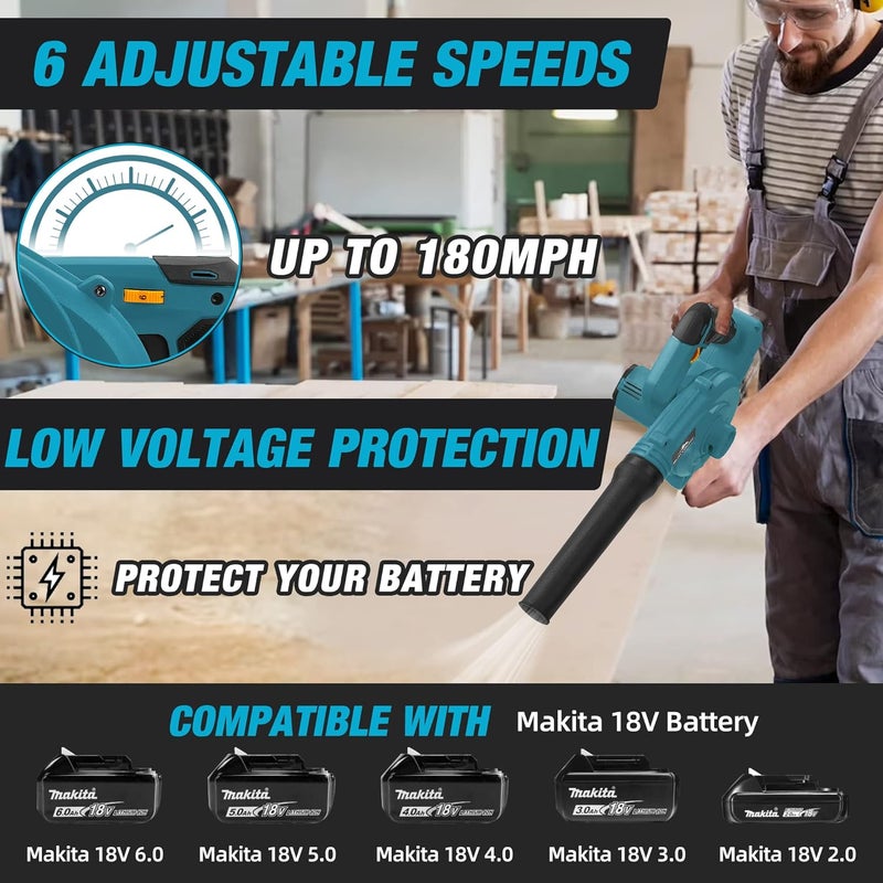 SUMYOUNG Cordless Leaf Blower for Makita 18V Battery,Electric Jobsite Air Blower with Brushless Motor,6 Variable Speed Up to 180MPH,2-in-1 Handle Electric Blower and Vacuum Cleaner(Battery Not Included) - Image 2